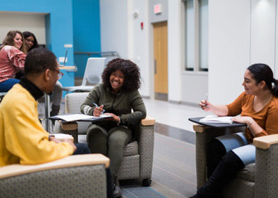 Students studying in Shaw Center. 