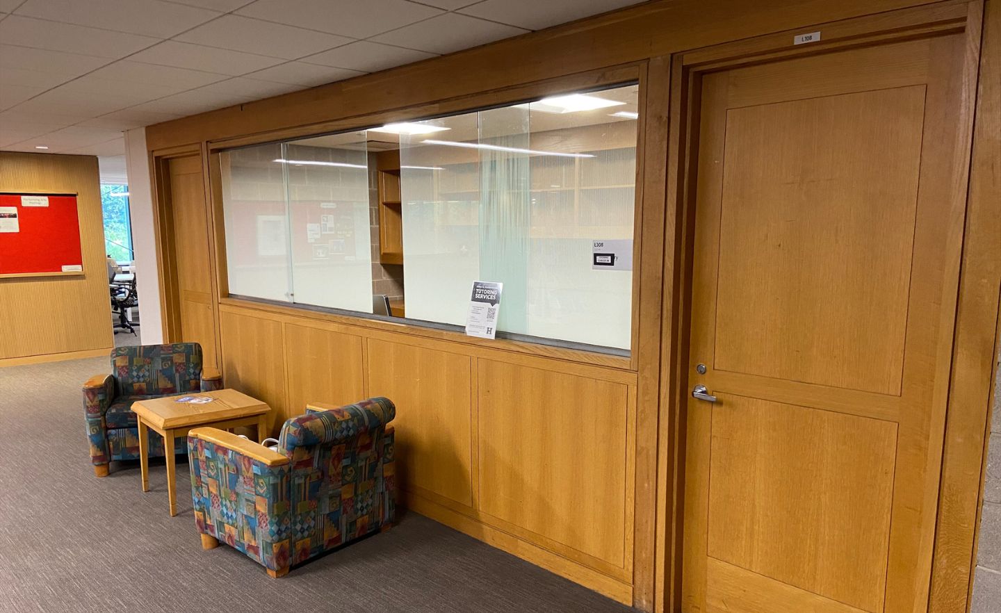 The Tutoring Services check-in desk in the lower level of the library.