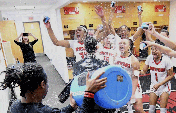 The Hawks celebrate.