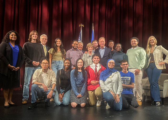 Governor M. Jodi Rell, Governor Ned Lamont, and UHart Students