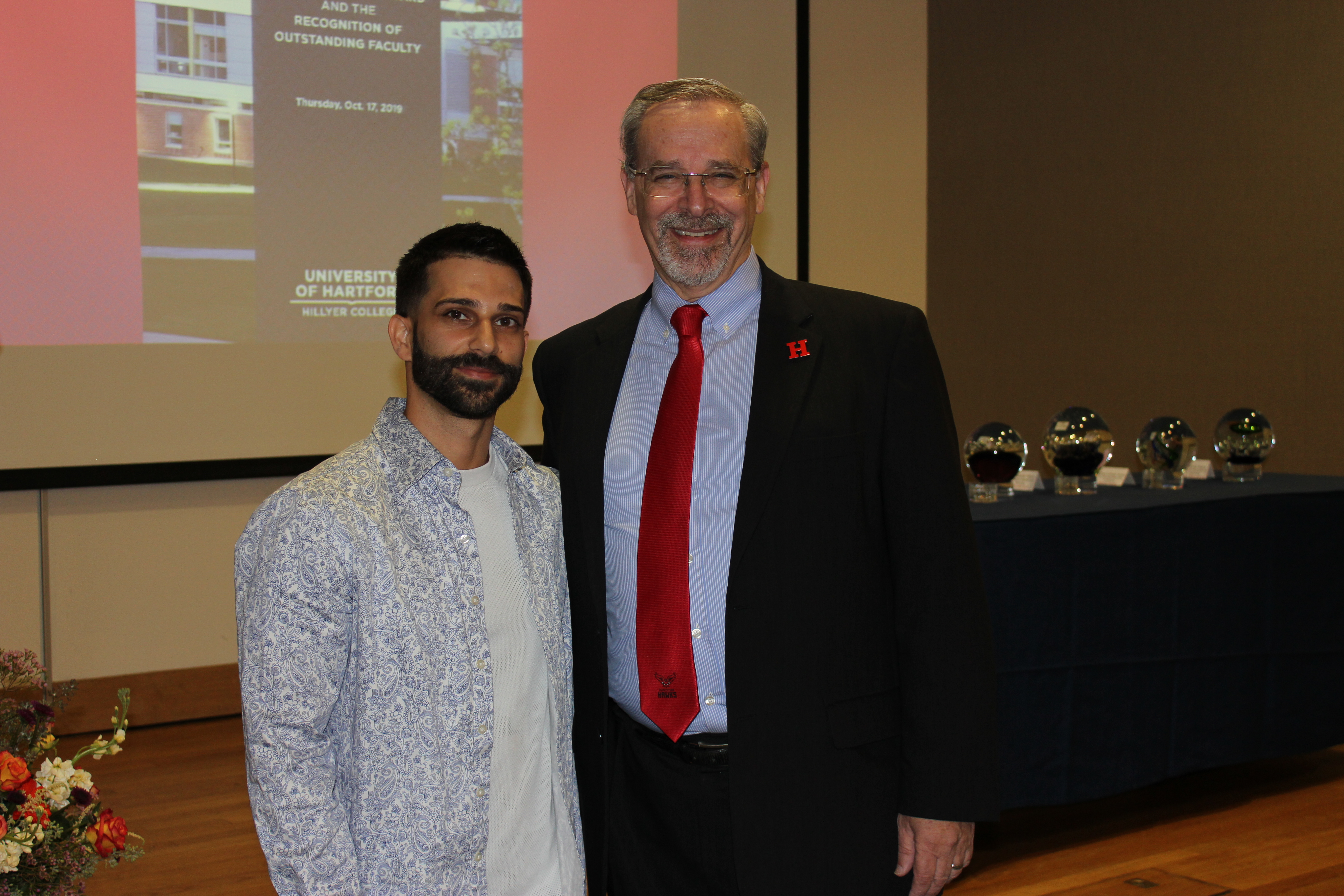 Brandon Korn and Hillyer College Dean David Goldenberg at the awards ceremony.